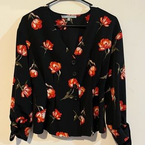 S, Black Blouse w/ Red Roses